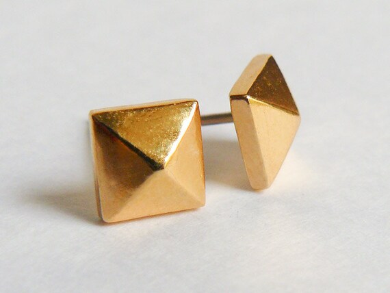 Punk Rock Gold Pyramid Stud Earrings