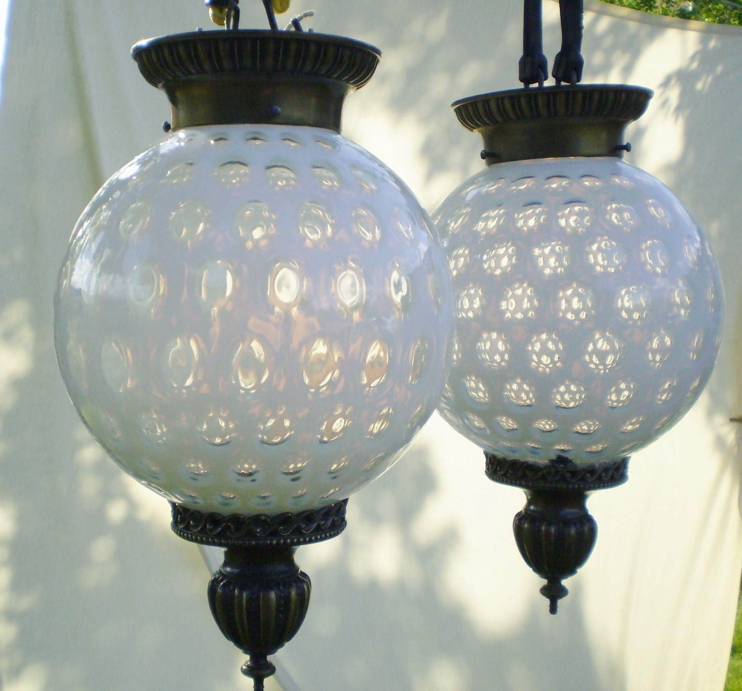 Pair of Vintage Fenton White Opalescent Hanging Lamps