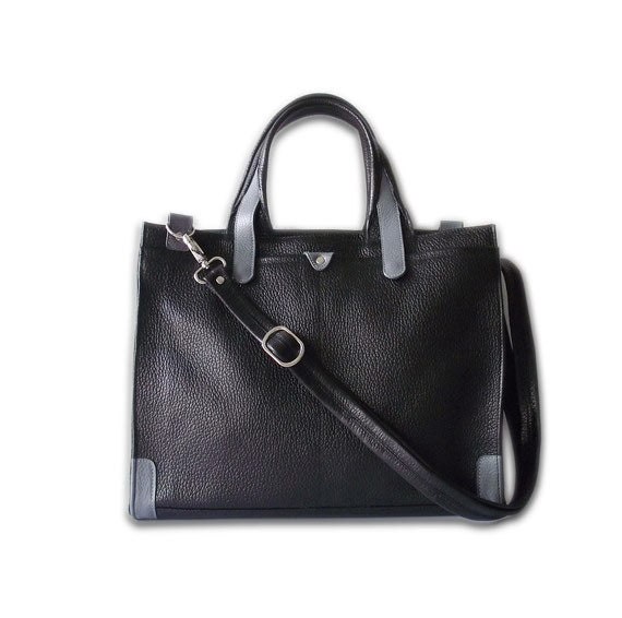I.E. in black pebble leather with grey trimming handbag / shoulder bag / tftateam