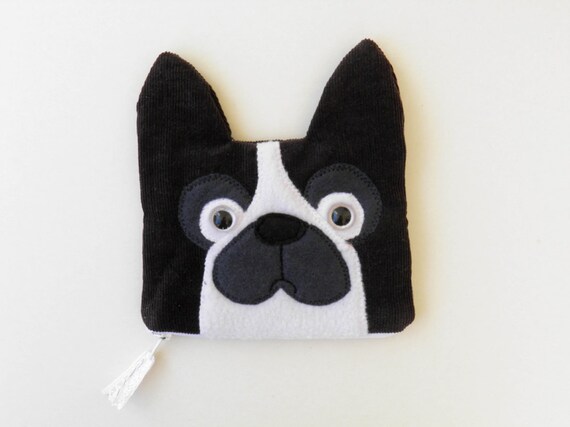 French Bulldog zipped pouch in black and white