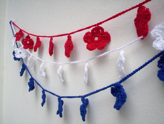 Three red ,white and blue crochet garlands
