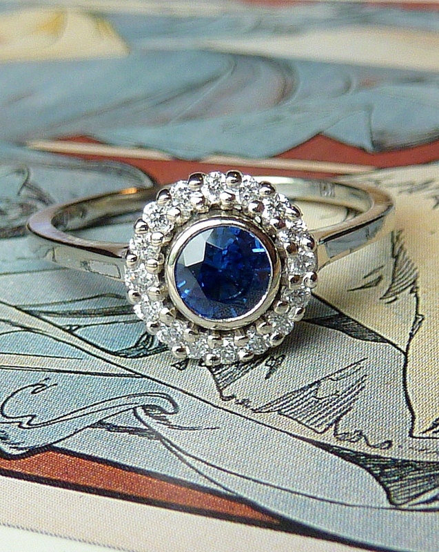 Bezel Set Blue Sapphire Halo Ring