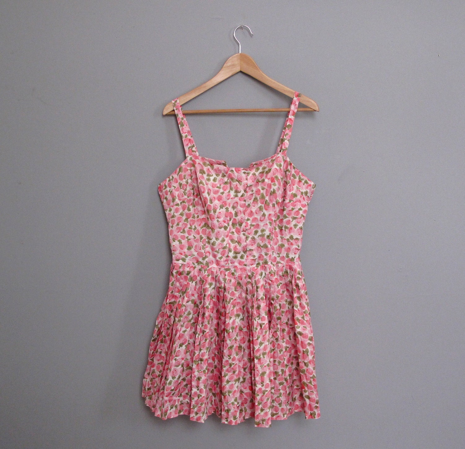 vintage 1960s pink FLORAL mini dress L