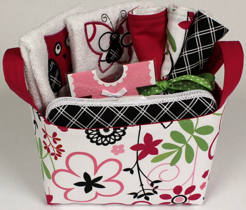Diaper Bin 8 Piece Set - Pink and Black- CAN BE PERSONALIZED