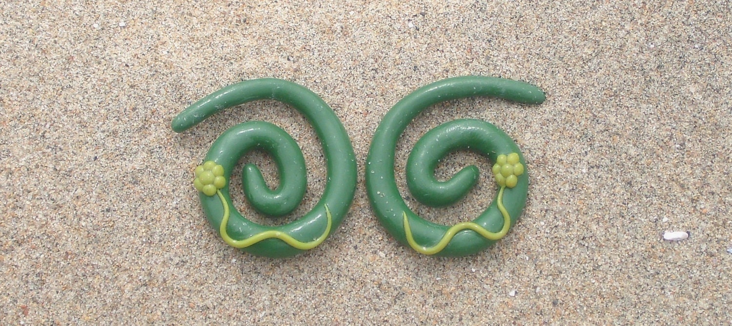 Green Flower Spiral Gauged Earrings