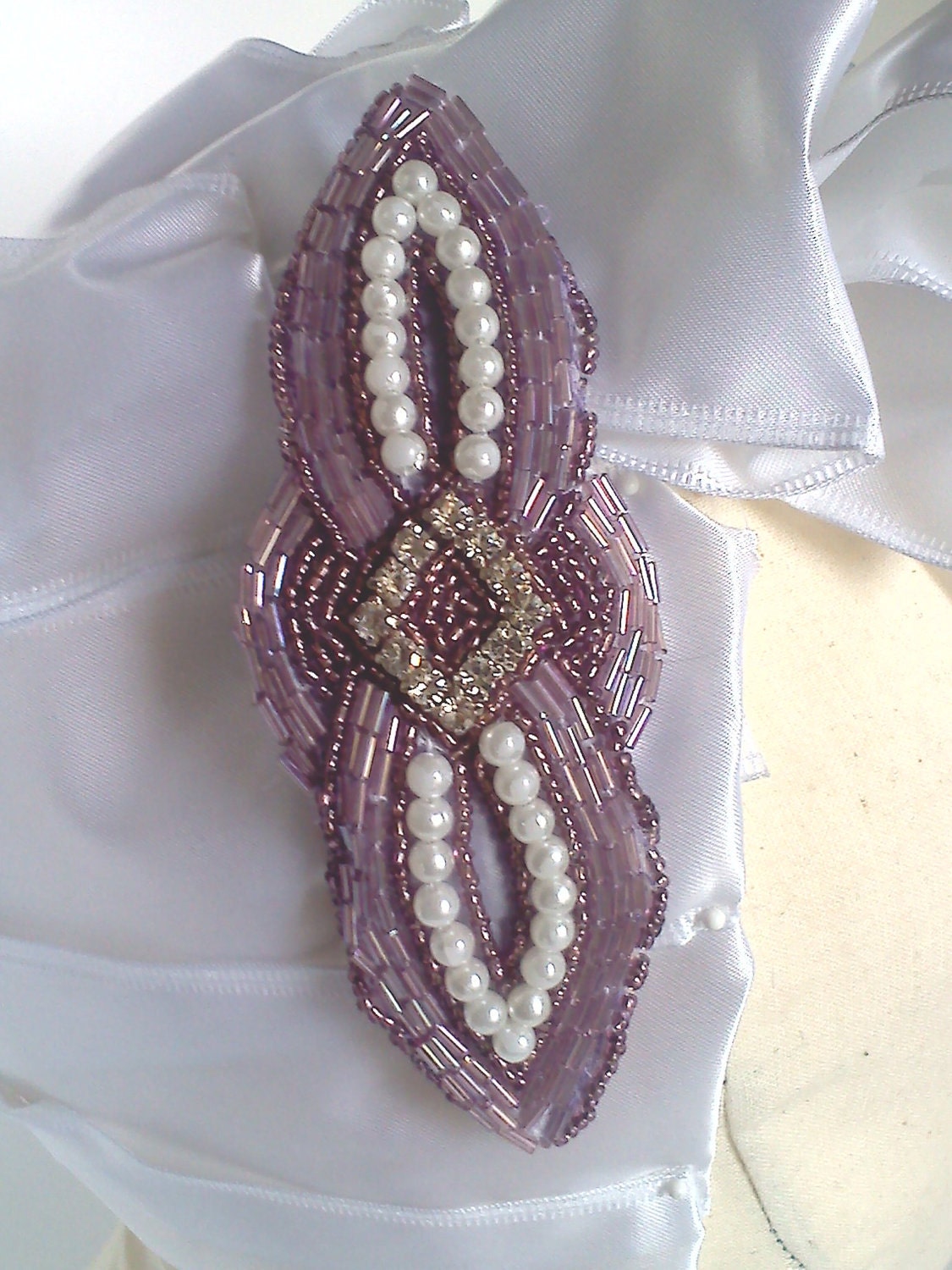Mauve Lavender Beaded Applique Barrette by sweeetly on Etsy pearl hairclip