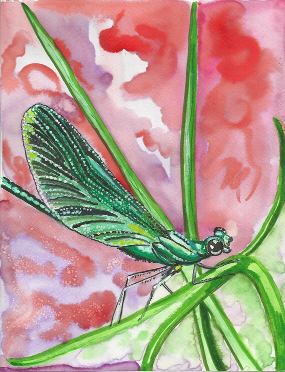Dragonfly Print of Original Watercolor Painting