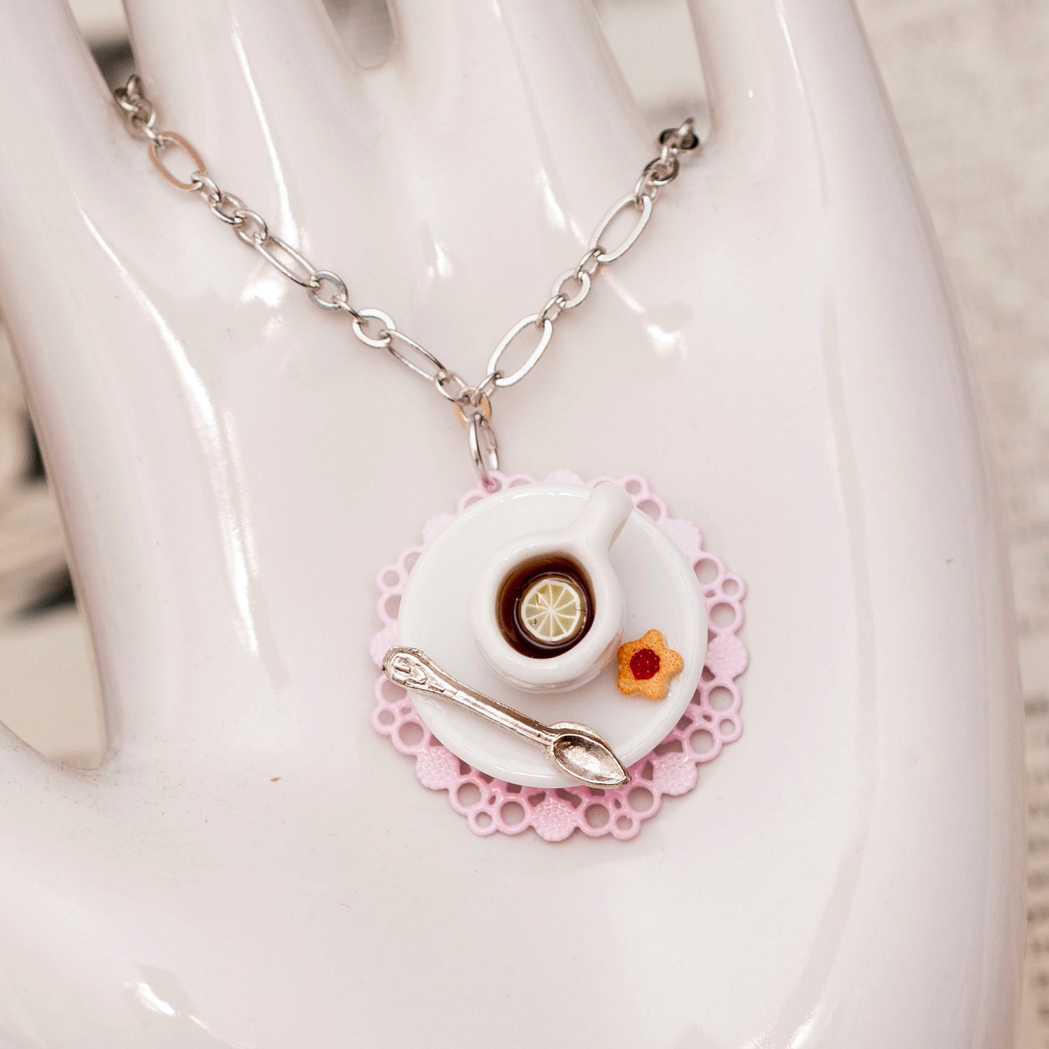 Roscata Pink Mini Tea Cup Necklace Pendant - For Lovers of Tiny Things