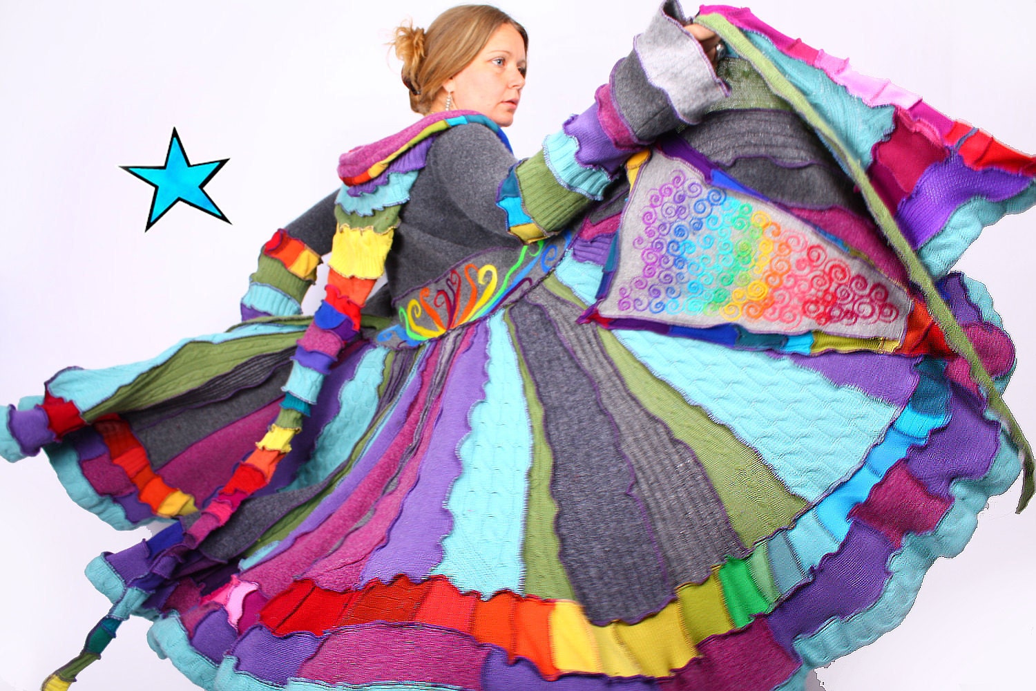 Recyled Sweater Coat - Rainbow Twirl - Reserved