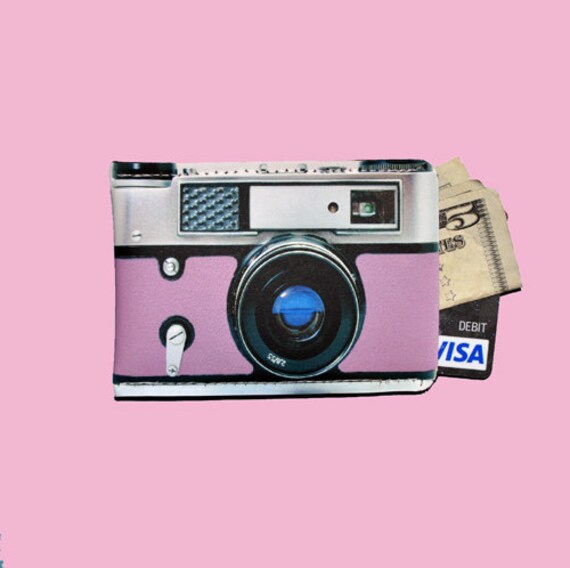 Mini Retro Pink Camera Business Gift Card Sleeve - Neoprene Version