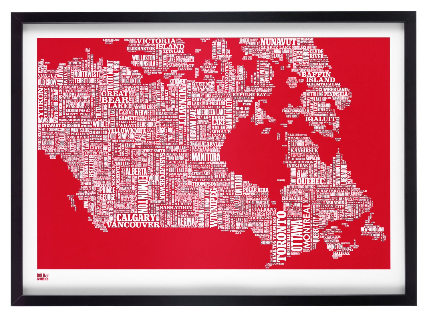Canada Type Map in Poppy Red - decorative screen print