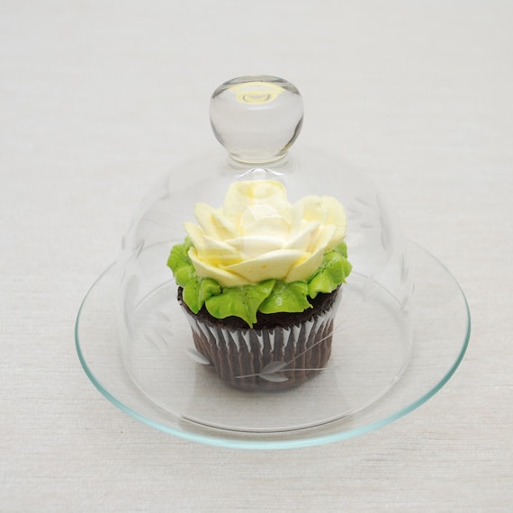 Adorable Cupcake Sized Cake Plate with Glass Dome