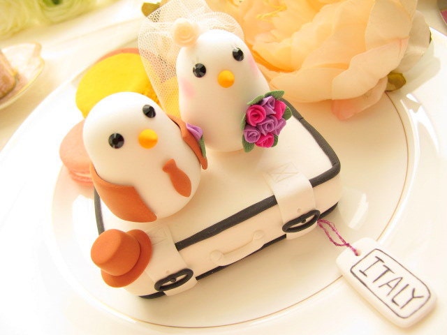 LOVE ANGELS Wedding Cake Topper-love bird with luggage base