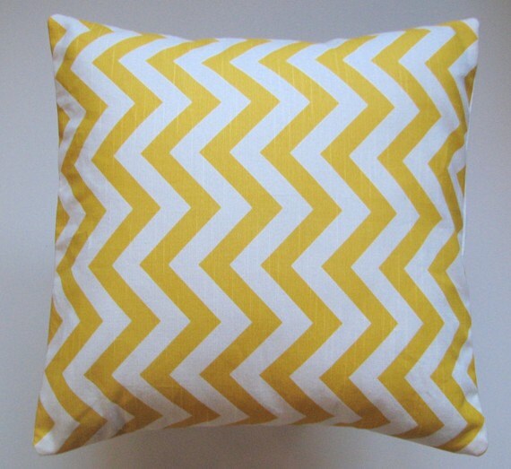 FREE US SHIPPING - Designer Decorative Pillow Cover Chevron in Corn Yellow and White 24 x 24 inch Removeable Cover Contemporary Modern Style