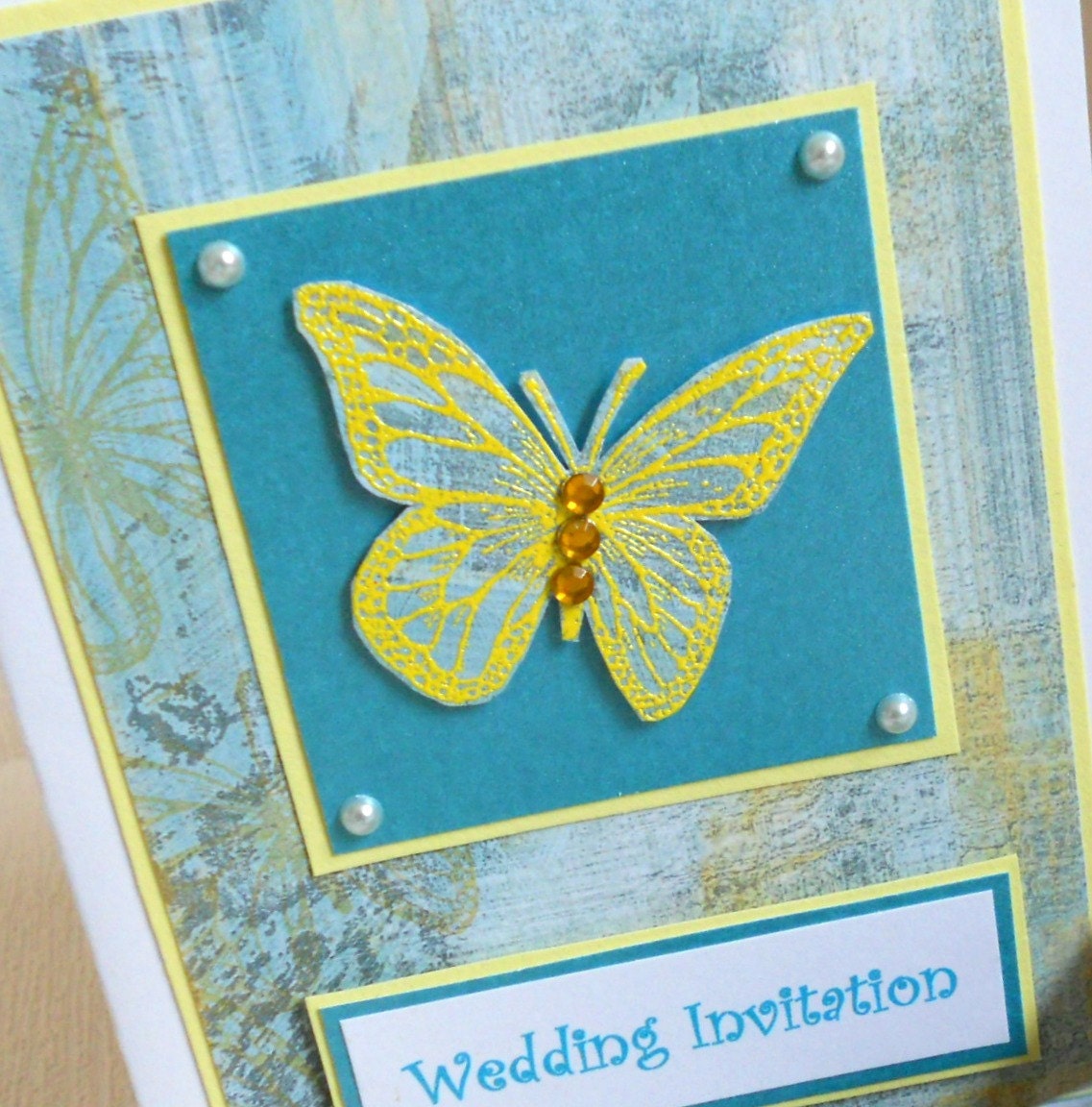 Tags invitation cards butterfly blue yellow turquoise cones