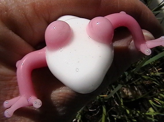 Albino Pink Handblown Boro Glass Frog Sculpture OOAK