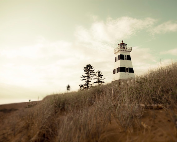 Westpoint -Lighthouse Photography. Nautical faded home decor Tall grass and summer sky on PEI- BOGO for CIJ