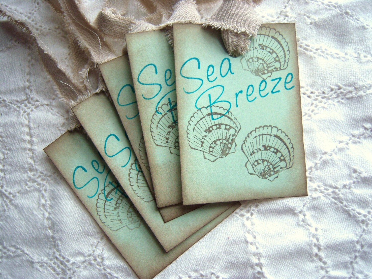 Sea Breeze and Sea Shells - Vintage Inspired Shabby Chic Hang Tags