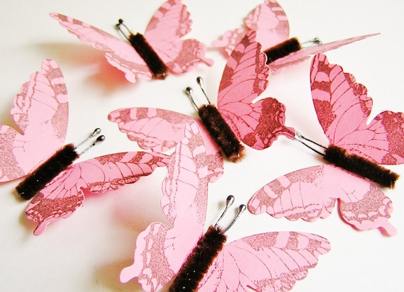 Strawberry Pink/ Chocolate Vintage style Swallowtail Butterflies - for decorating, gift wrapping, scrapbooking, weddings, embellishment