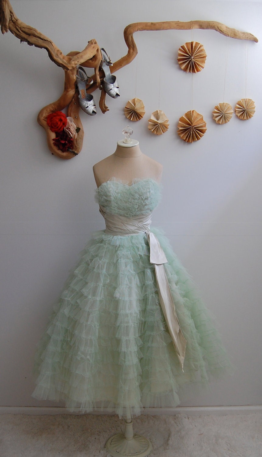 The Audrey- Vintage 1950s Mint Green Tulle Party Dress