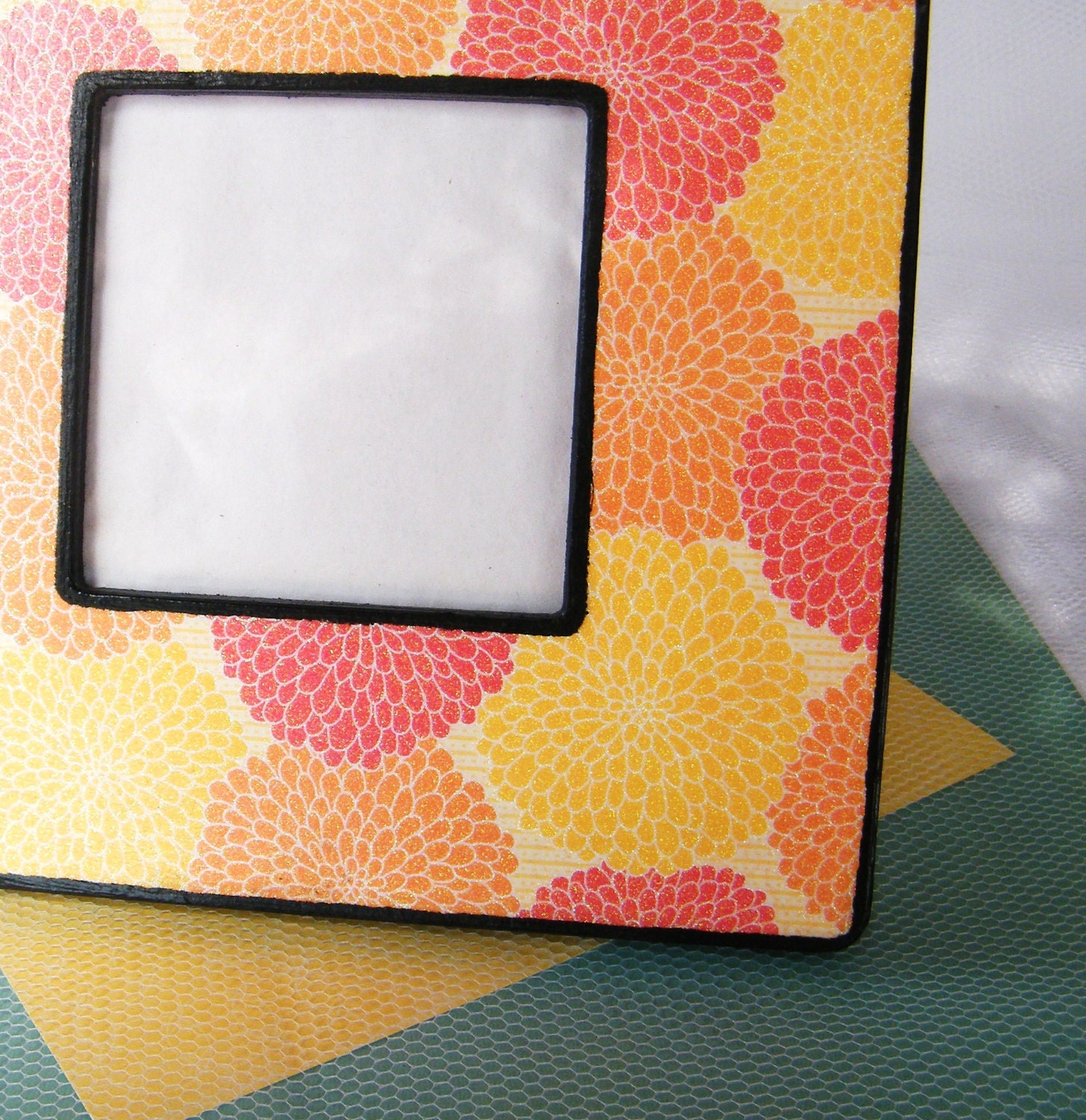 Glittery Fire Mums- Handpainted and Embellished Picture Frame, Red. Orange. Yellow. // LAST ONE