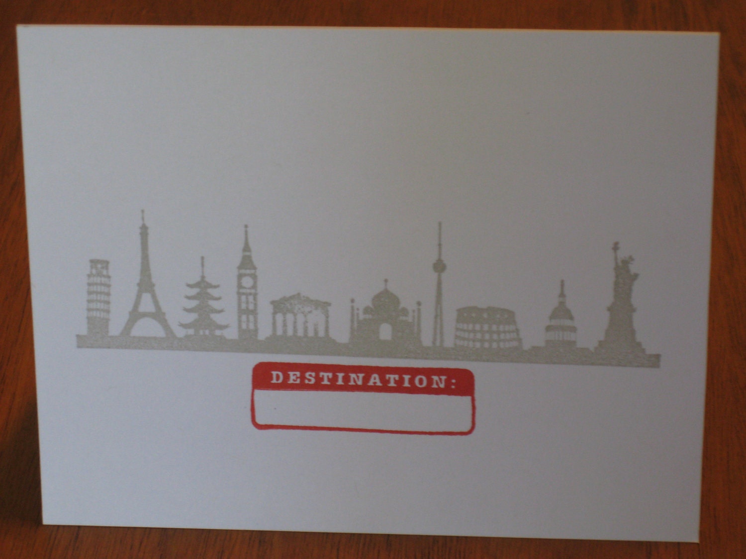 destination travel greeting card - FREE SHIPPING handmade stationary