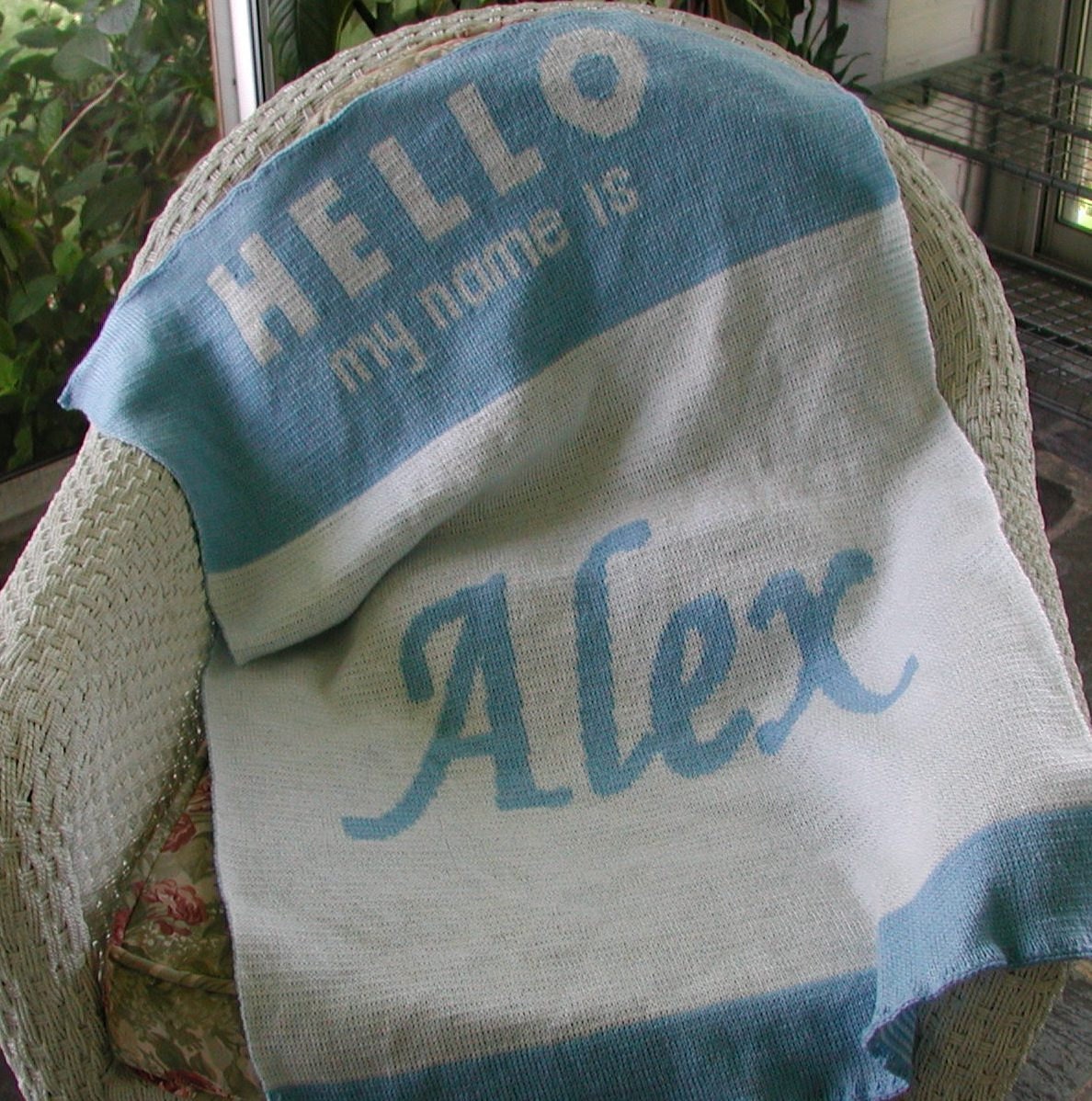 Personalized Knit Baby Blanket - Hello Name Tag