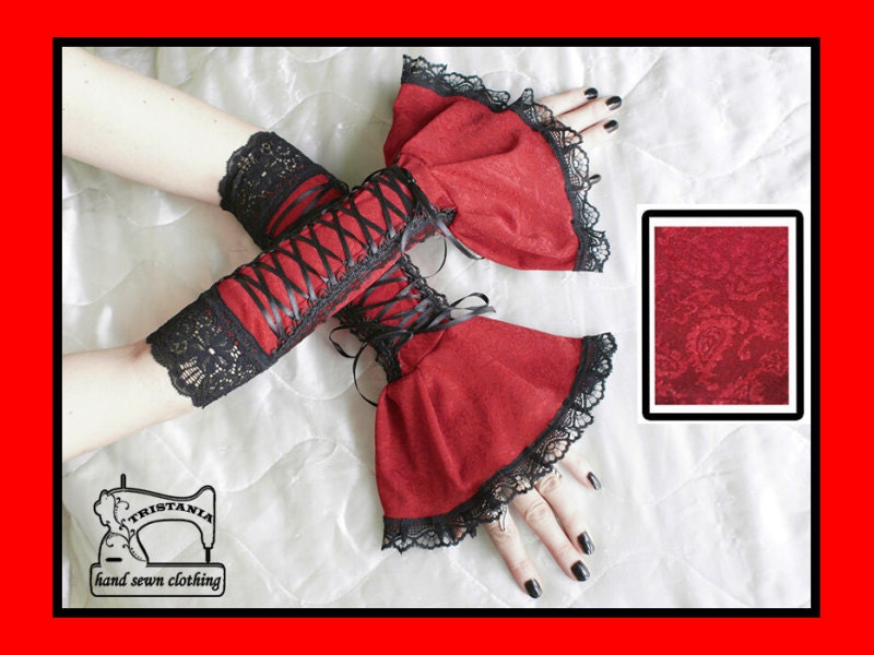 gothic cyber goth gloves arm warmers fingerless cuff harajuku queen of darkness lolita victorian steampunk corset style 0860
