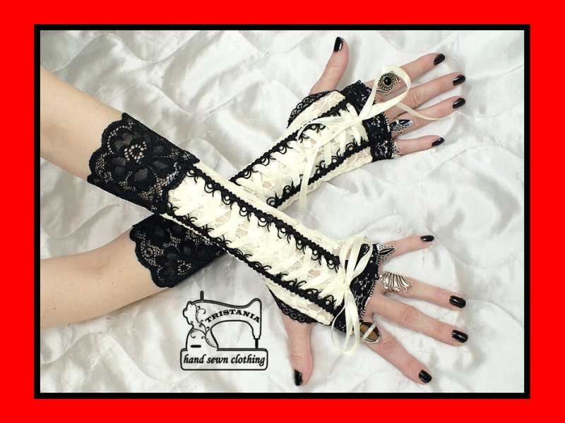 gothic cyber goth gloves arm warmers fingerless cuff harajuku queen of darkness lolita victorian steampunk corset style 0395
