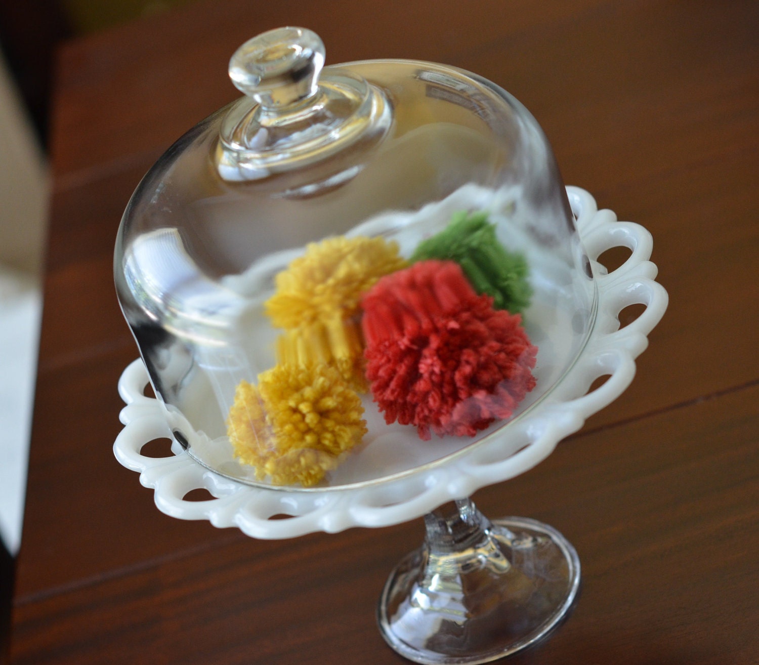 Vintage Milkglass Dessert pedestal with Cloche