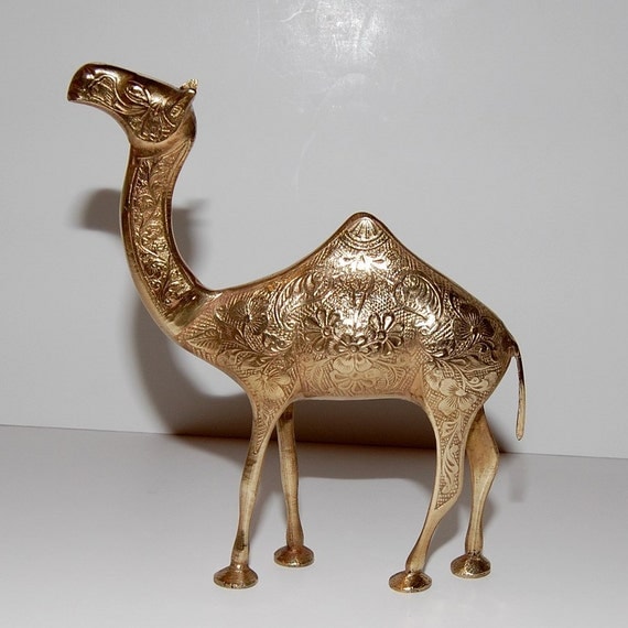 Hollywood Regency Style Highly Decorated Solid Brass Camel Statue