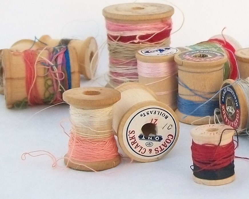 Vintage Thread on Wooden Spools - Lot of 17