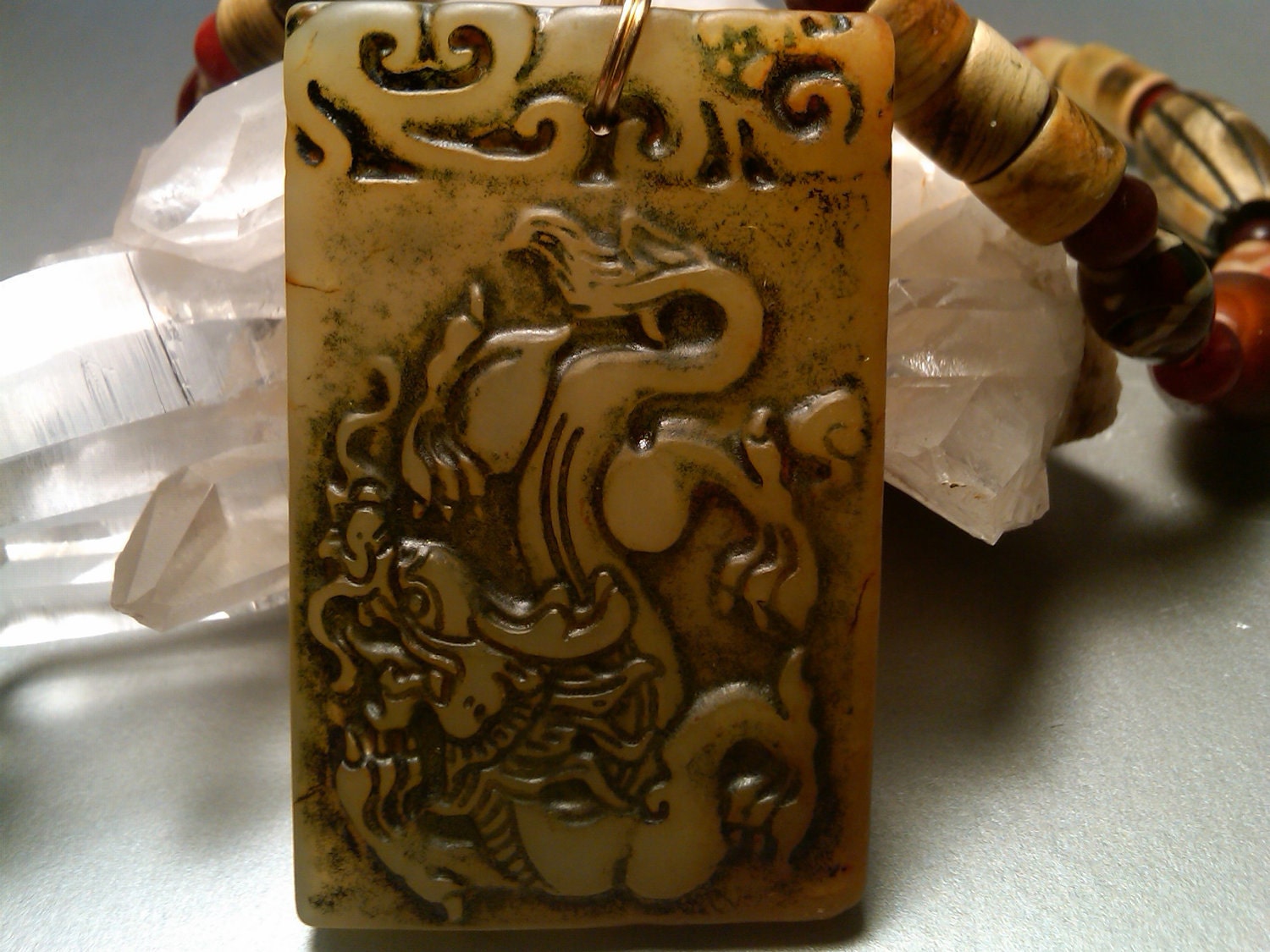 New Exotic Green Jade  Dragon pendant Necklace