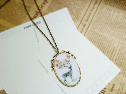 Personalized gifts vintage hand time deer stones necklace