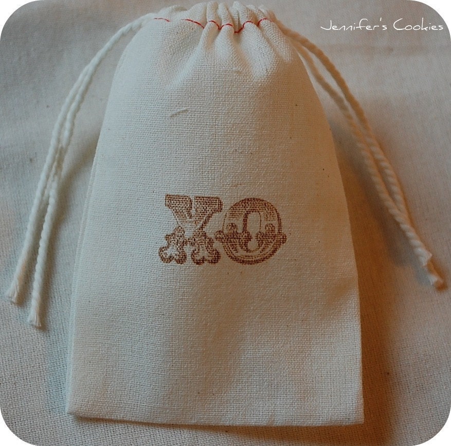10 Vintage Wedding XO Muslin Favor Gift Bags 3x5