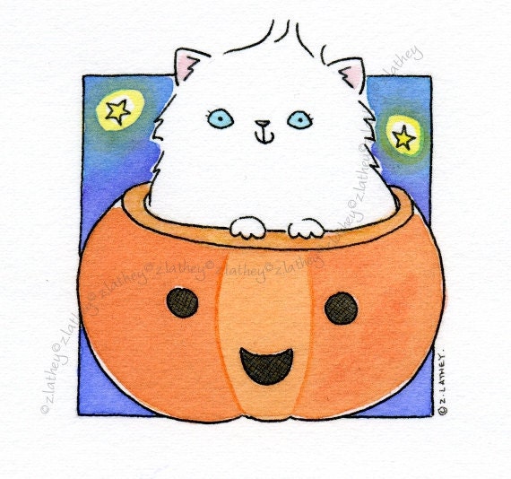 Pumpkin Head Kitty Cat - Original Watercolour
