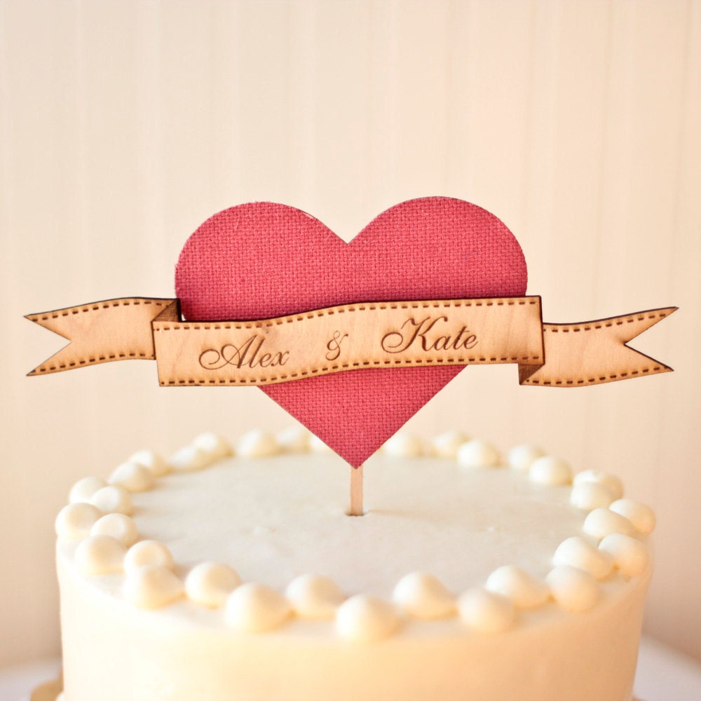 The Woodland Heart Wedding Cake Topper in Party Pink - Birch Wood