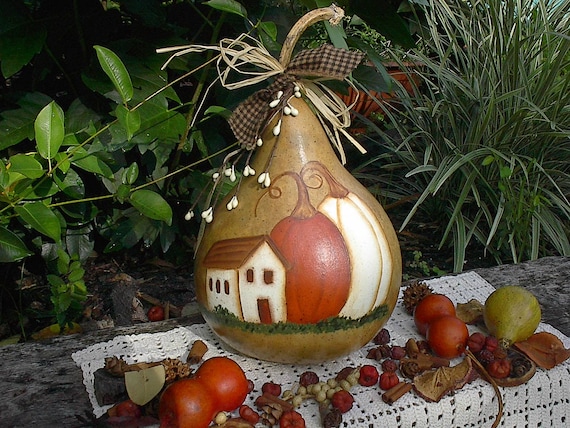 Hand Painted Gourd Pumpkin Farmhouse Primitive Harvest PRE ORDER ONLY