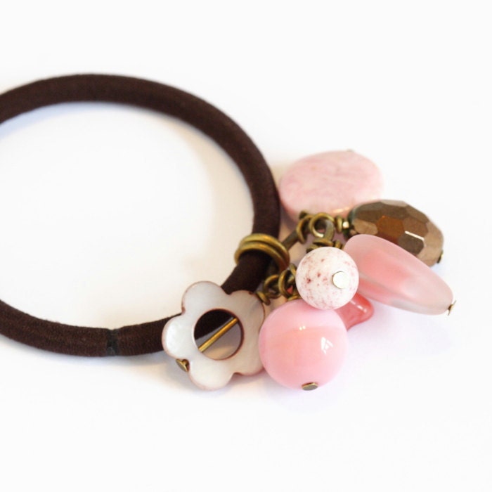 Beaded Hair Elastic - Pink and Brown - Gorgeous Combo