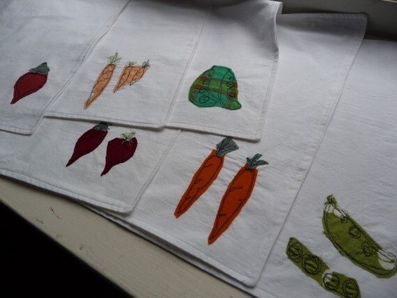 Upcycled Cloth Placemats with Vegetable Appliques