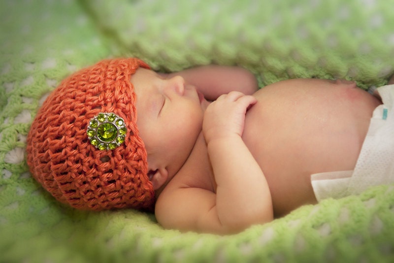 Crocheted Baby Hat With Gem Accent