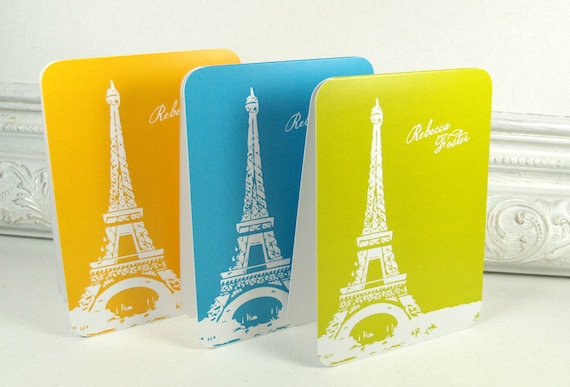 personalized note cards stationery set -eiffel tower (8) CHOOSE color