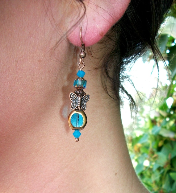 SALE Handmade Earrings - Blue On Blue - Picasso Windows Cathedral Beads & More
