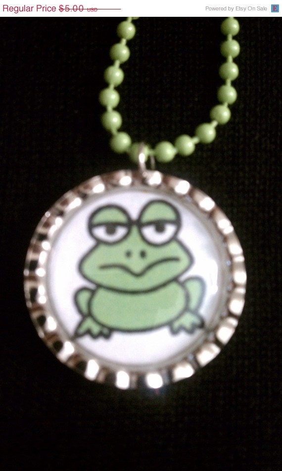 MEGA Sale Grumpy Frog Bottle Cap Necklace (SB 007)