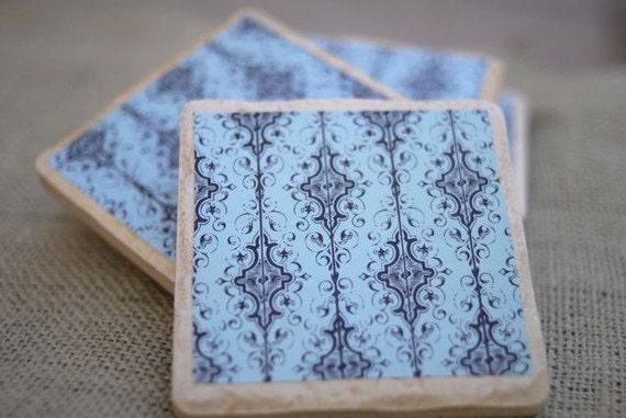 Modern and Chic Black and Light Turquoise Coaster Set