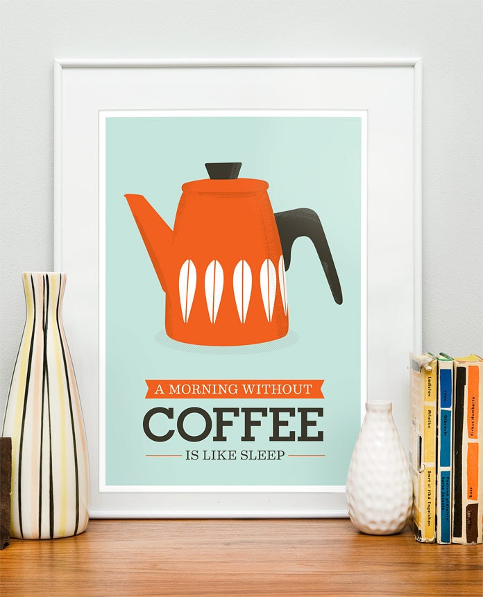 Kitchen art Print Coffee Cathrineholm  retro  mid century modern inspired kettle art poster A3 size