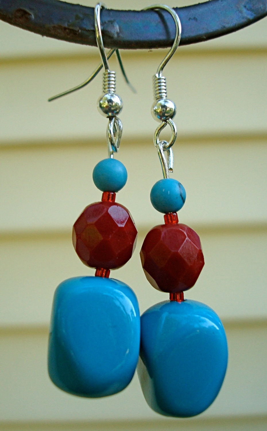 Red and Turquoise Bead Earrings