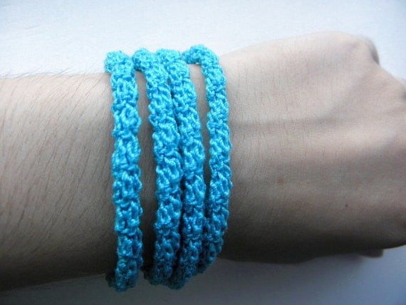 Crochet bracelet made of cotton blue color