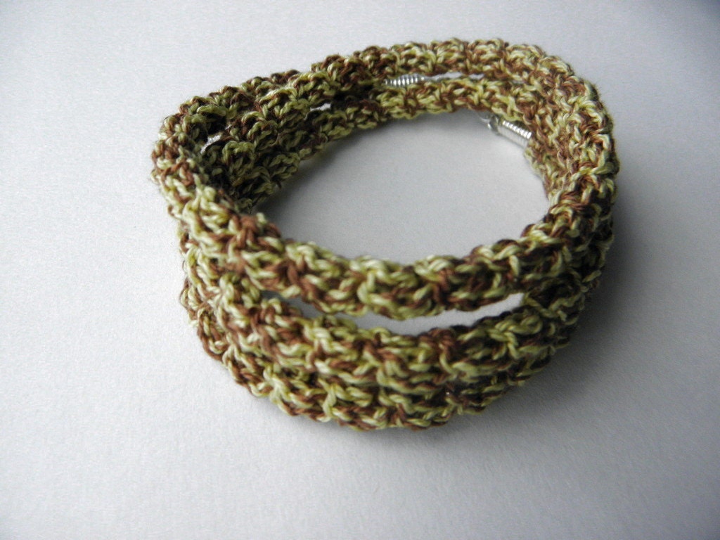 Crohet bracelet made of cotton yellow and brown color
