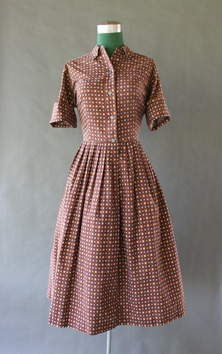 Vintage 50s Dress - 1950s Printed Cotton Day Dress